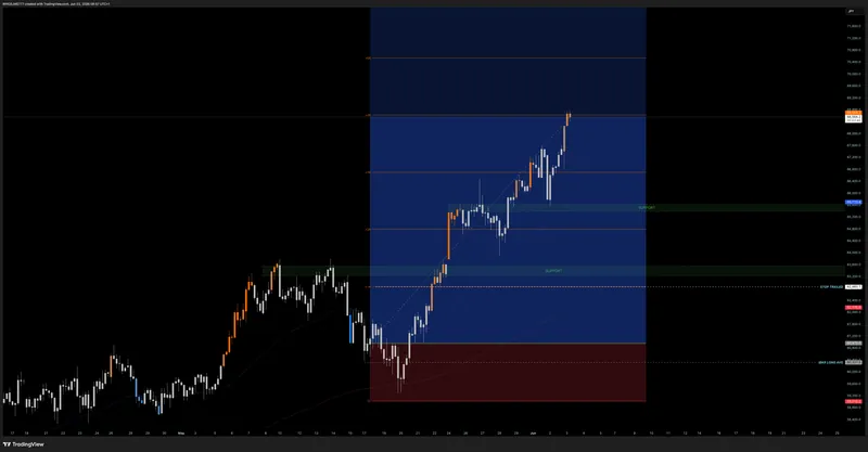 Result chart for the Nikkei 225 long trade